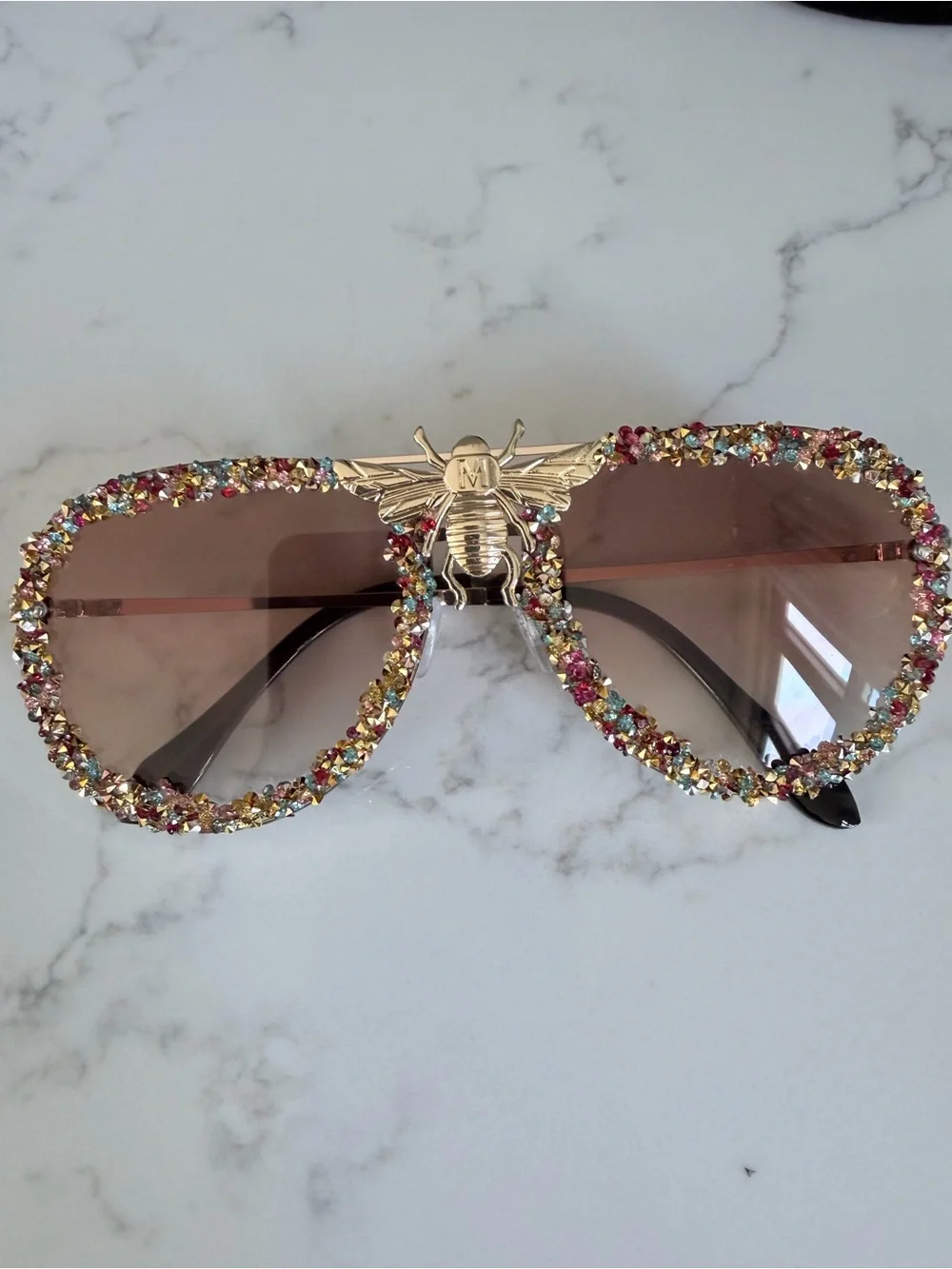 Embellished Gold Bee Multicolor Sunglasses - Women Accessories